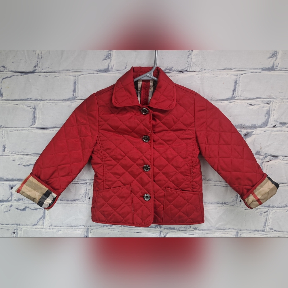 Burberry Girls Mini Westbury Quilted Jacket Military Red Nova Check Size 4Y